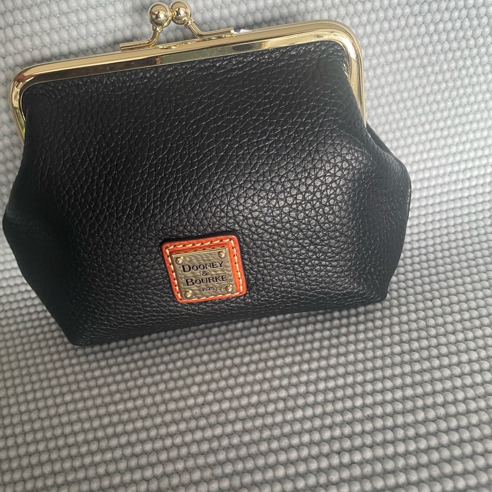 Dooney & Bourke Black Leather Clutch with Gold Trim